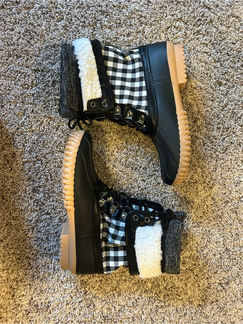 Women's Black & White Plaid Winter Duck Boots